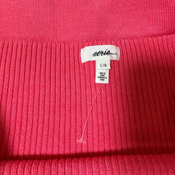Aerie Womens Pink Ribbed Pleated Mini Skirt Size Large Y2K Preppy Knit - Picture 4 of 9